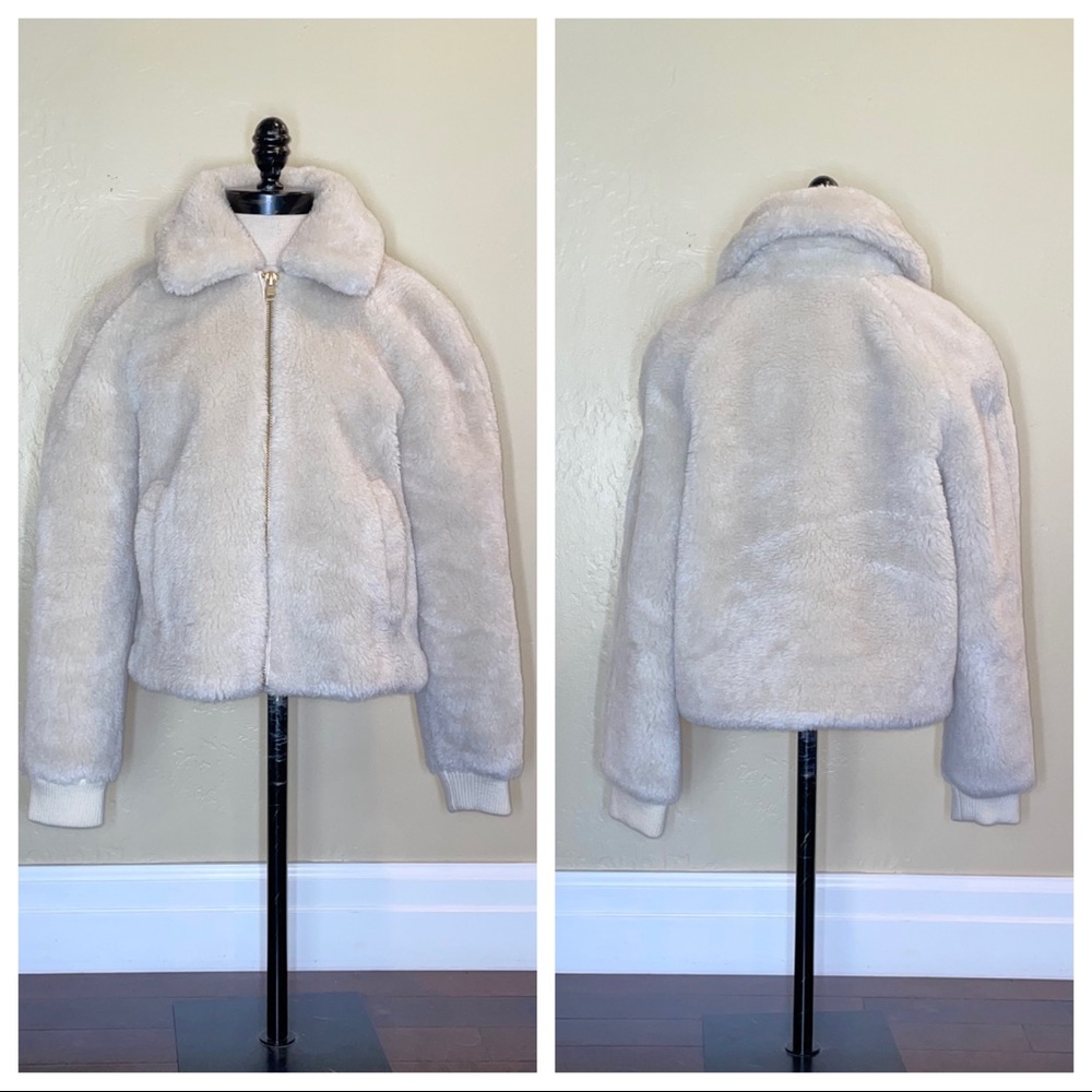 J Crew Plush Fleece Bomber Jacket Ivory Size Medium